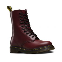 Dr. Martens 1490 Smooth Leather Mid Calf Boots in Cherry Red