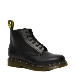 Dr. Martens 101 Smooth Leather Yellow Stitch Ankle Boots in Black ...