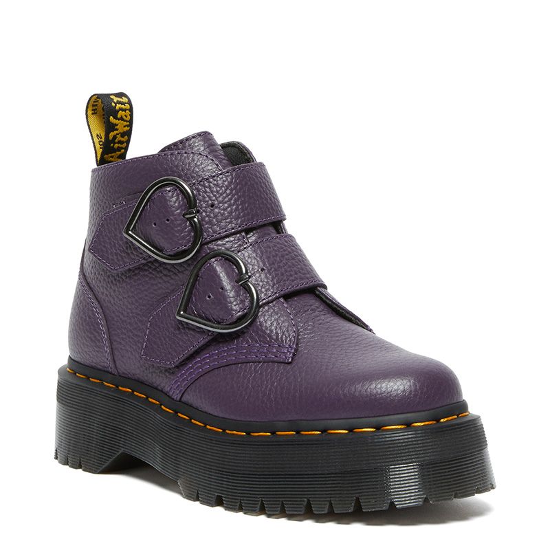 Dr. Martens Devon Heart Leather Platform Boots in Blackcurrant | Dr ...
