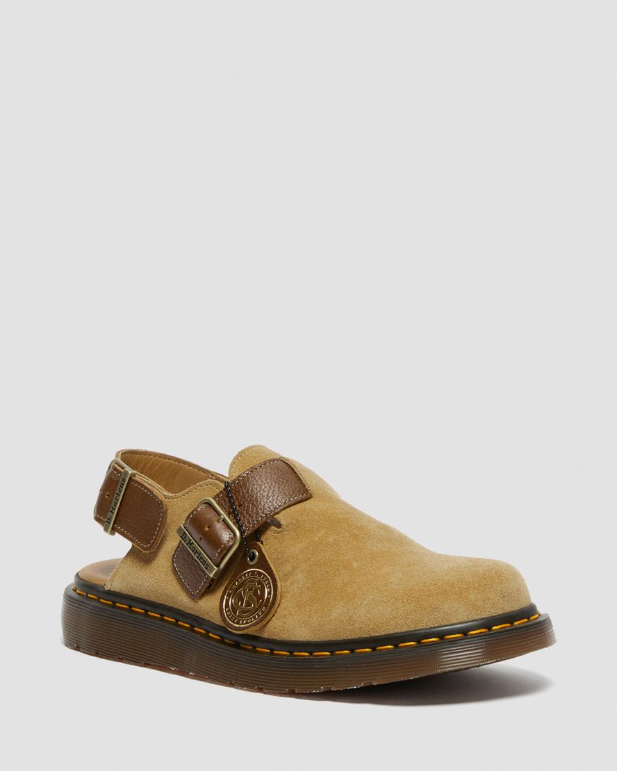 Dr. Martens Jorge II Suede & Leather Slingback Mules in Parchment Beige
