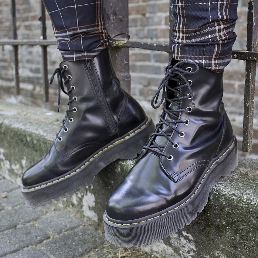 Dr. Martens Jadon Smooth Leather Platform Boots in Black Polished ...