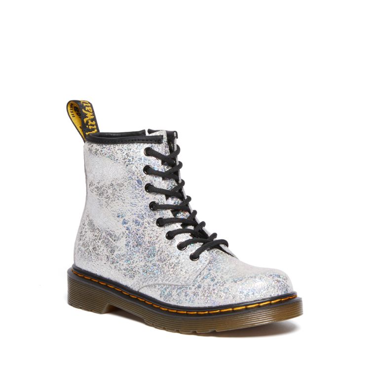 Dr. Martens Junior 1460 Lace Up Boot in Grey Disco Crinkle Union Jack Boots Canada