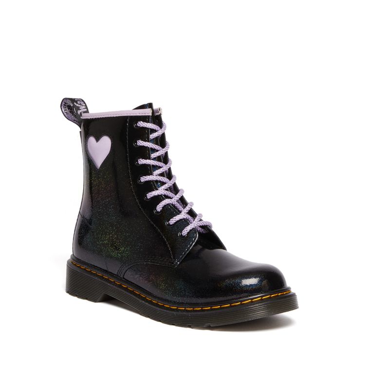 Dr. Martens Youth 1460 Shimmer Heart Lace Up Boots in Black Union Jack Boots Canada