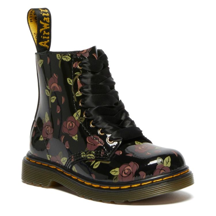 Dr. Martens Toddler 1460 Decayed Rose Leather Lace Up Boots in Black Union Jack Boots Canada