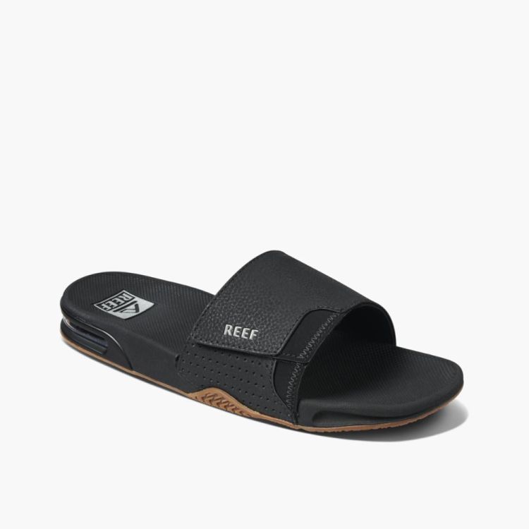 Reef Fanning Slide Sandals in Black Silver Union Jack Boots Canada