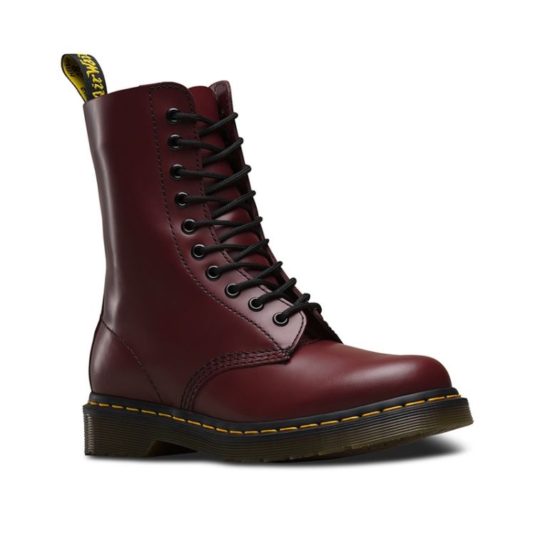 Dr. Martens 1490 Smooth Leather Mid Calf Boots in Cherry Red Smooth ...