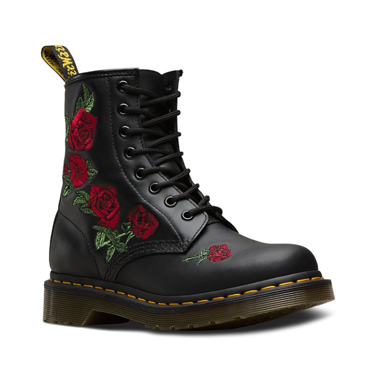 Dr. Martens 1460 Vonda Floral Leather Lace Up Boots in Black Softy T ...