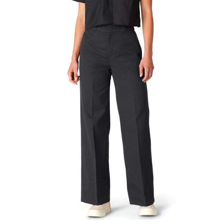 Dickies Women's Stonewashed Wide Leg Work Pants in Stonewashed Black